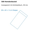 500 Hemdenbeutel, 28 x 40 + 5 cm Klappe, transparent mit Antistatikum, 35 mü Bild 2