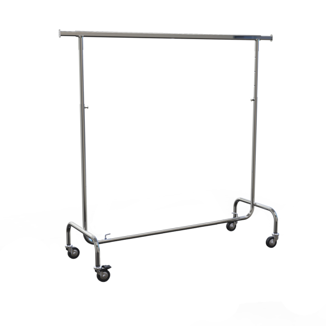 Rollkleiderständer aus Metall, komplett verchromt, höhenverstellbar, Länge 150 cm