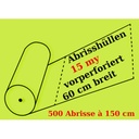 Vorperforierte Abrissfolienschlauch aus LDPE, 15 my, 500 Abrisse je 90, 120 oder 150 cm.