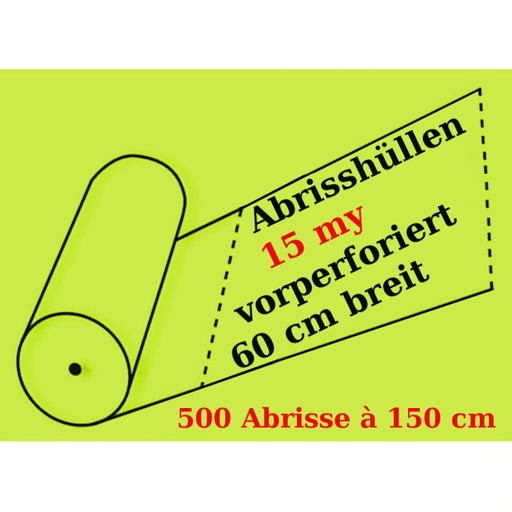 [AFP15-150] Vorperforierte Abrissfolienschlauch aus LDPE, 15 my, 500 Abrisse je 150 cm.